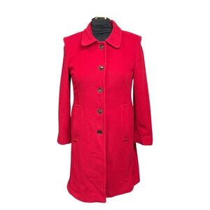 Red Wool Cashmere‎ Blend Pea Coat Women's Classic Button Front Style Size M